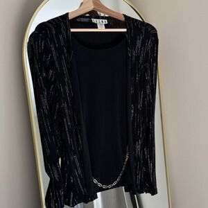 ERENA Black Cardigan with Silver Stripes